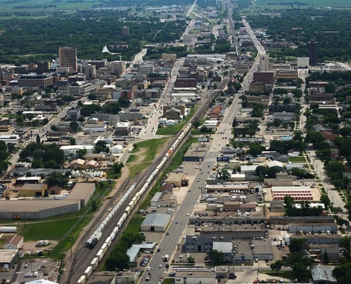 Aerial view of Fargo, ND facing East.